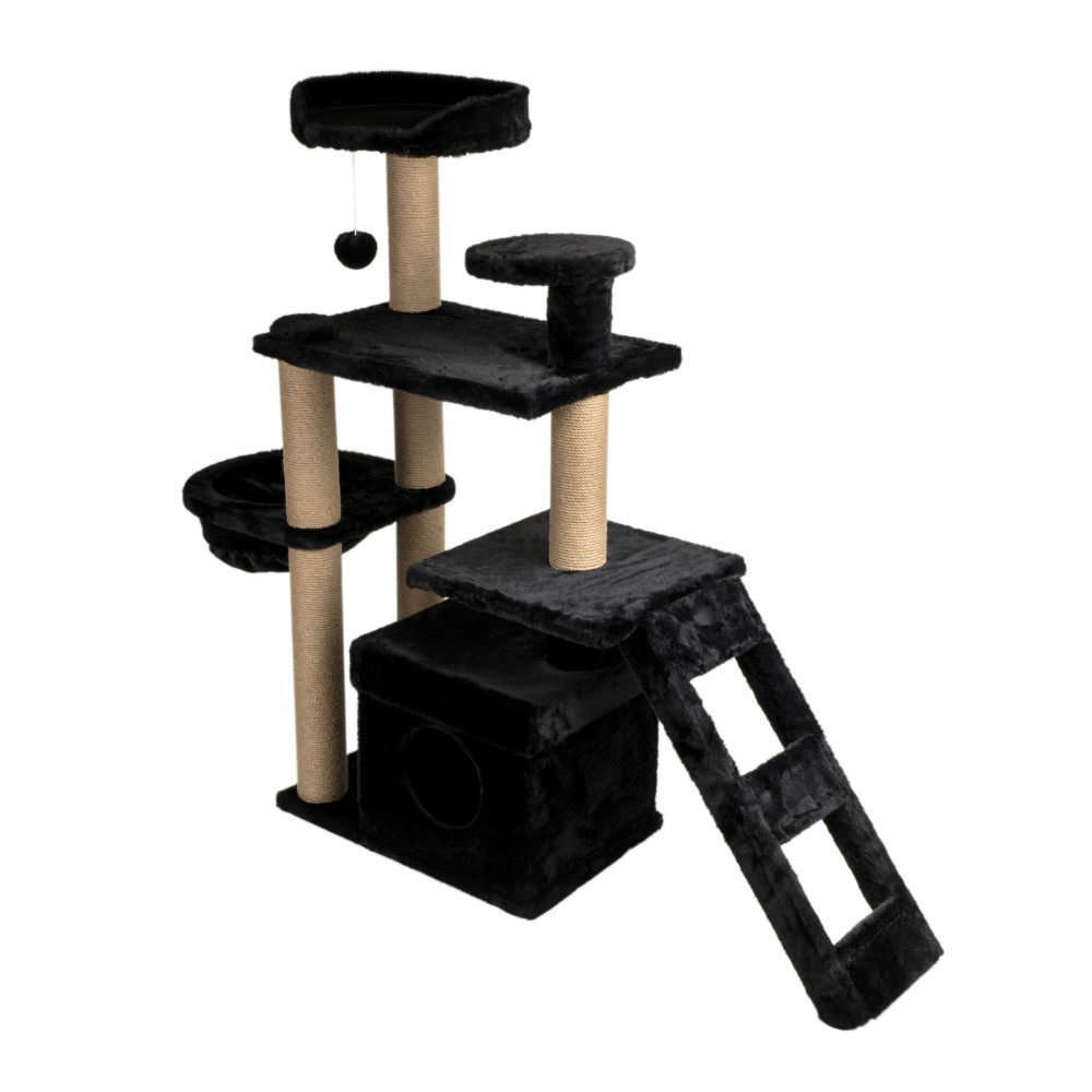 Дом-когтеточка для кошек DUBEX Jungle комплекс с лесенкой лежанкой и гамаком черный 55x160x124см 9119₽