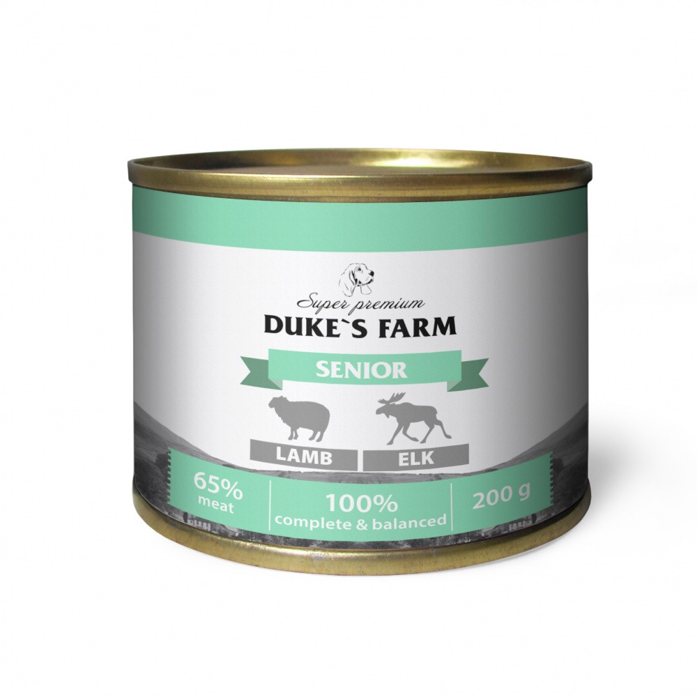 Корм для собак DUKE'S FARM для пожилых, паштет из ягненка с лосем банка 200г