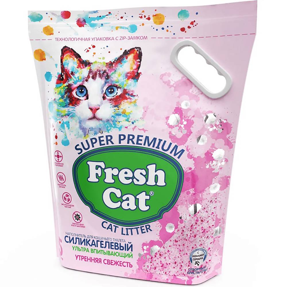 Наполнитель для кошачьего туалета FRESH CAT силикагелевый впитывающий с аром. Утренней свежести 5л наполнитель для кошачьего туалета cat step впитывающий силикагелевый arctic art 3 л