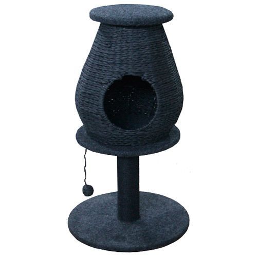 Когтеточка для кошек Foxie Домик плетеный на столбике с игрушкой 50х50х85см D=9см серый