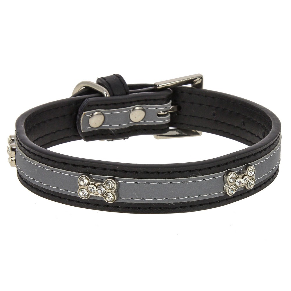 Ошейник для собак КАСКАД Колибри с украшением Косточки со стразами 25ммх50см черный