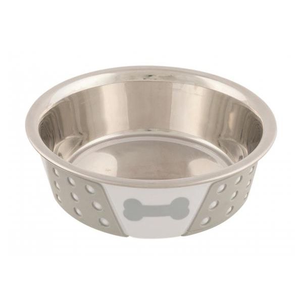 Миска для животных TRIXIE стальная с пластиковым покрытием, белая/серая d 14см 0,4л