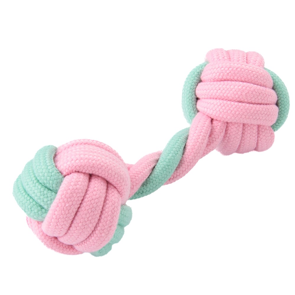 Игрушка для собак MrKranch Гантель из каната розовая с голубым 14х5см 448₽