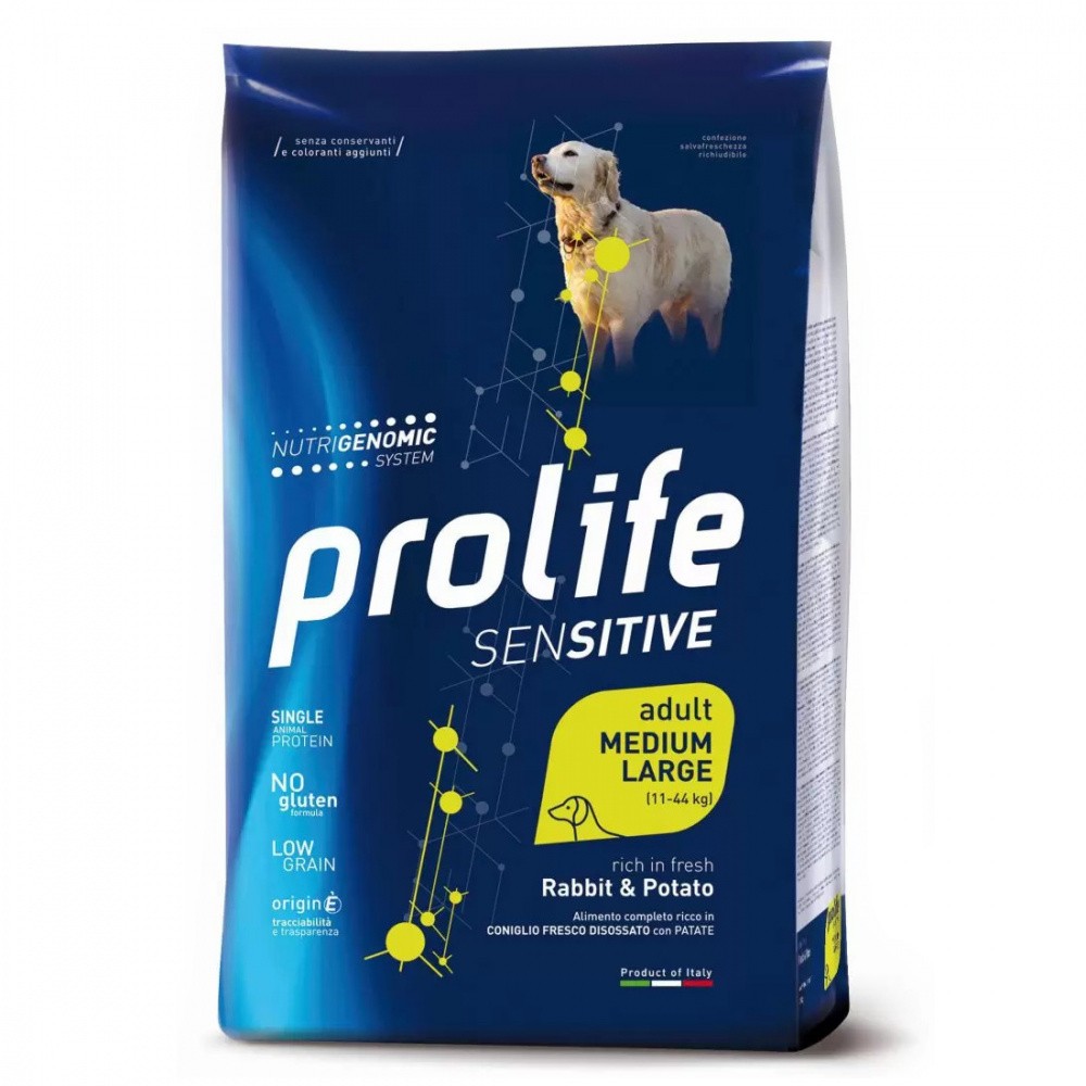 Корм для собак PROLIFE для средних и крупных пород с чувствительным пищеварением, кролик с картофелем сух. 10кг