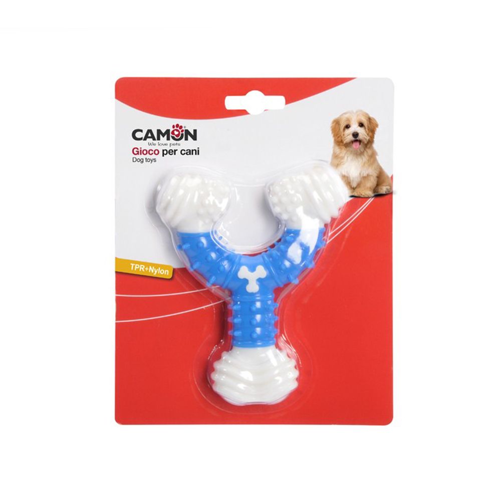Игрушка для собак Camon Кость массажная Размер 12,5 см, синяя camon игрушка для собак мяч джутовый для дрессировки с длинной ручкой диаметр 7 см