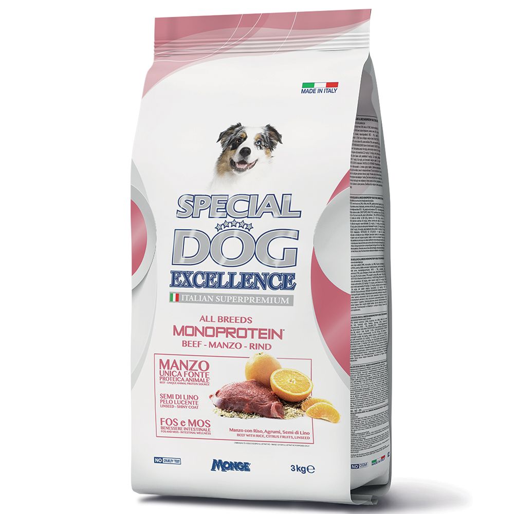 Корм для собак SPECIAL DOG EXCELLENCE Monoprotein говядина, рис, льняное семя, цитрусовые сух. 3кг