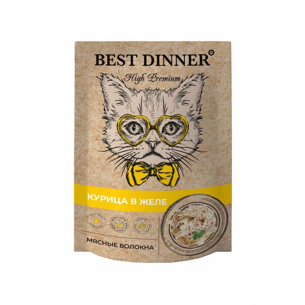 корм для кошек brit premium треска в желе пауч 85г Корм для кошек Best Dinner High Premium Курица в желе волокна филе грудки пауч 85г