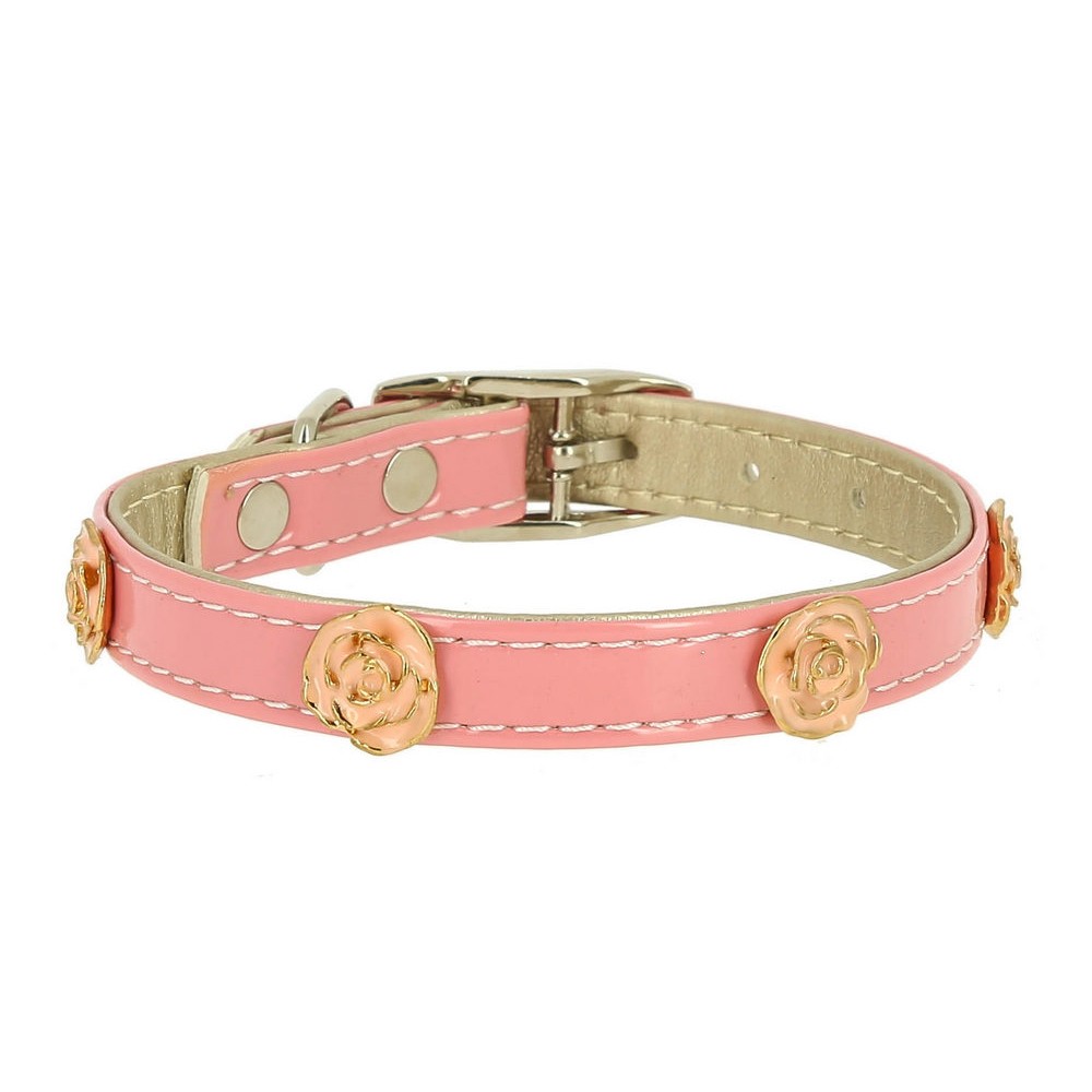 Ошейник для собак КАСКАД Колибри лаковый с украшением Роза 12ммх30см розовый