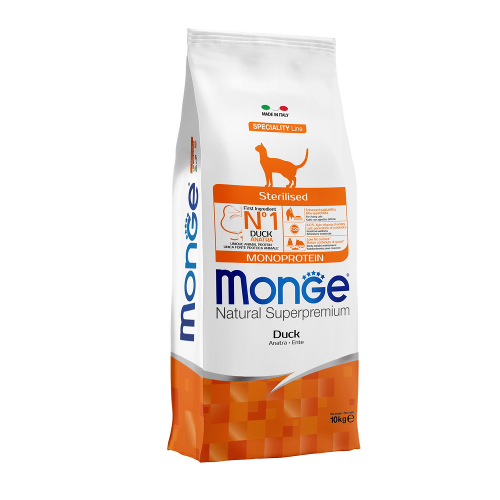 Корм для кошек Monge Cat Monoprotein Sterilised для стерилизованных утка сух 10кг 12220₽