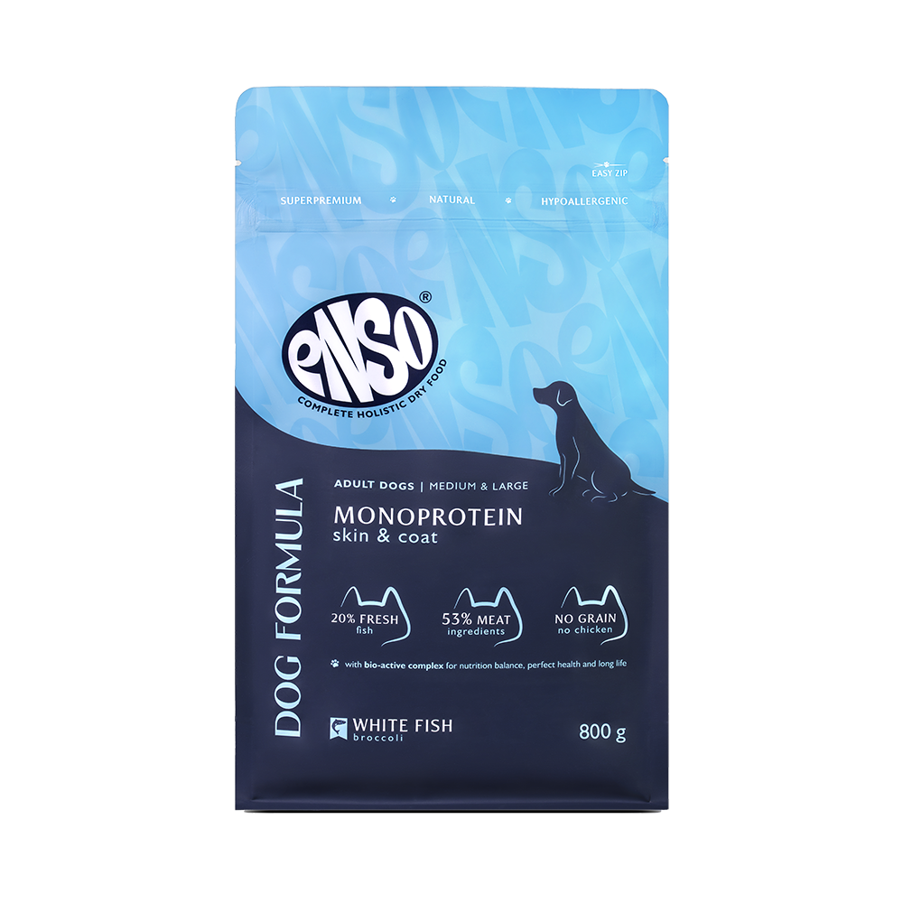 Корм для собак ENSO formula Monoprotein для ср. и кр.пород, с белой рыбой и брокколи сух. 800г