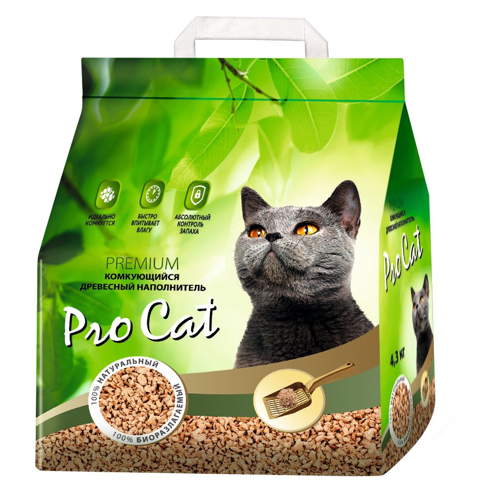 Наполнитель для кошачьего туалета Pro Cat комкующийся древесный 4,3кг