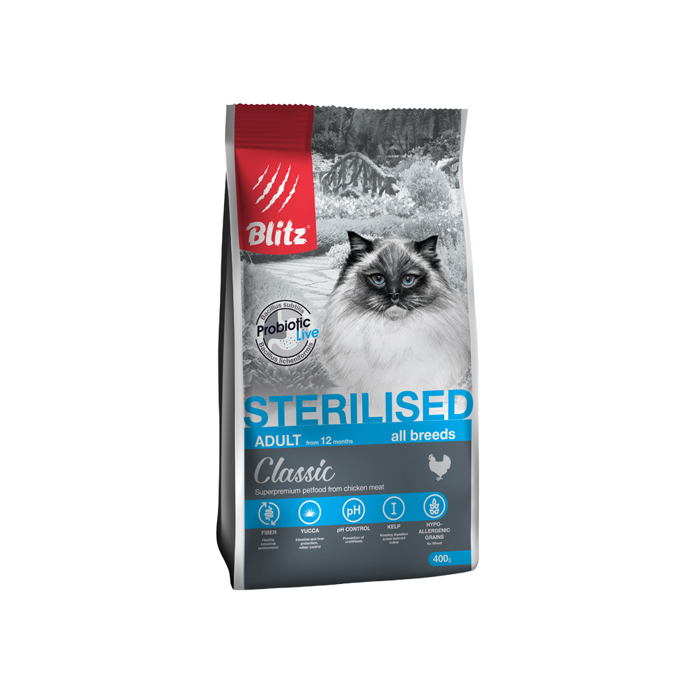 Корм для кошек Blitz для стерилизованных курица сух 400г 372₽