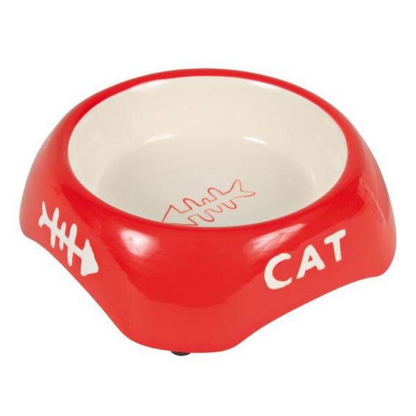 цена Миска для кошек Foxie Cat красная керамика 13,5х4,5см 150мл