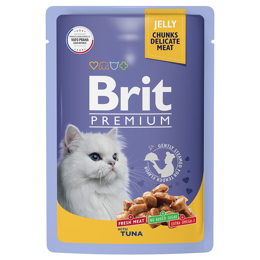 корм для кошек brit premium треска в желе пауч 85г Корм для кошек Brit тунец в желе пауч 85г