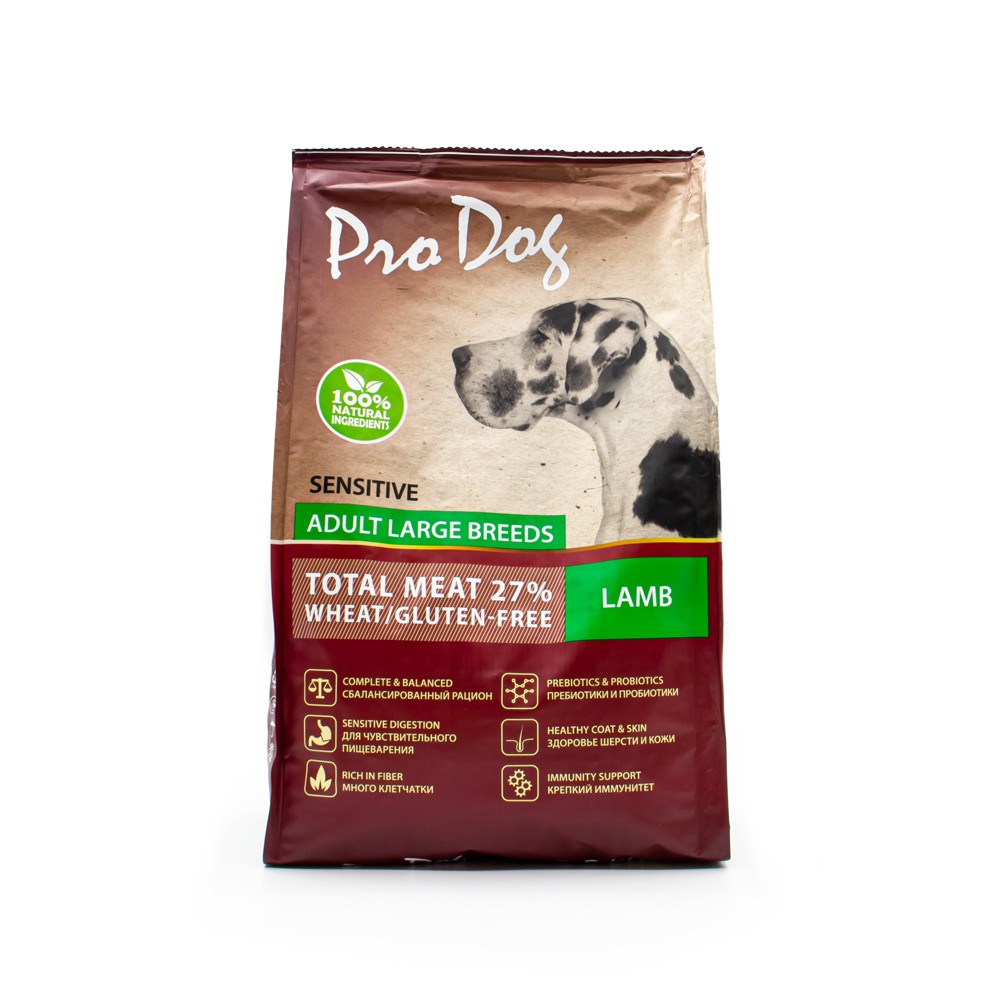 цена Корм для собак PRO DOG для крупных пород с чувствительным пищеварением, ягненок сух. 2,5кг