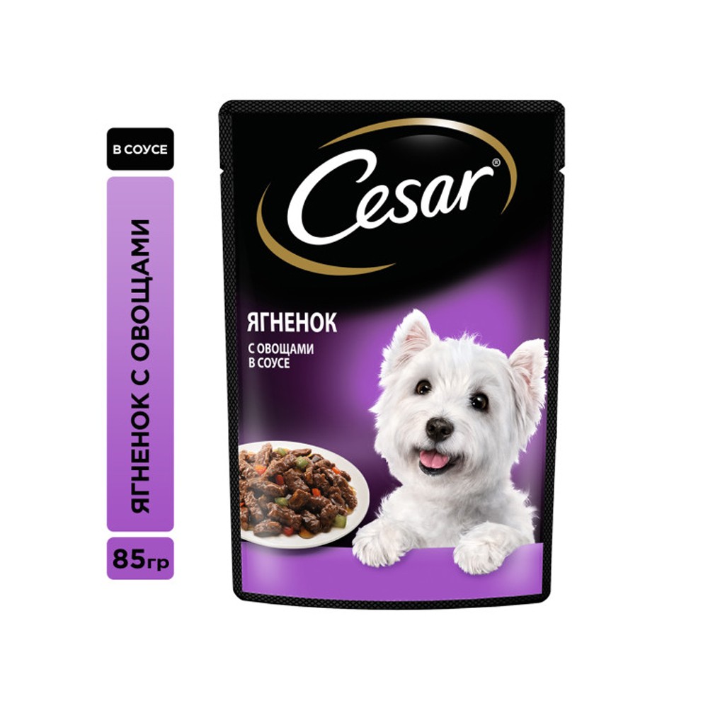 Корм для собак Cesar Ягненок с овощами пауч 85г cesar cesar набор паучей для собак два вкуса паучи желе 14шт х 85г и паучи ломтики в соусе 14шт х 85г 2 38 кг
