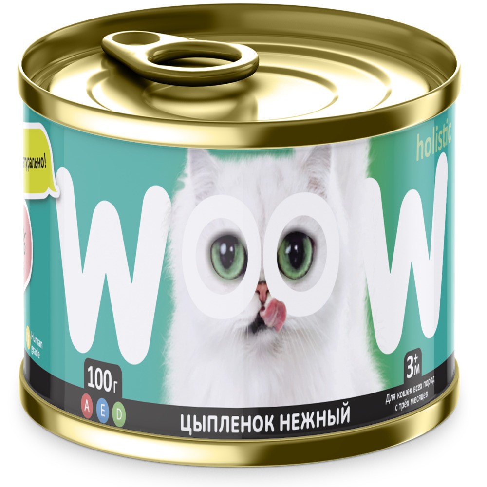 Корм для кошек WOOW цыпленок нежный банка 100г monami монами консервированный корм для кошек цыпленок 350гр