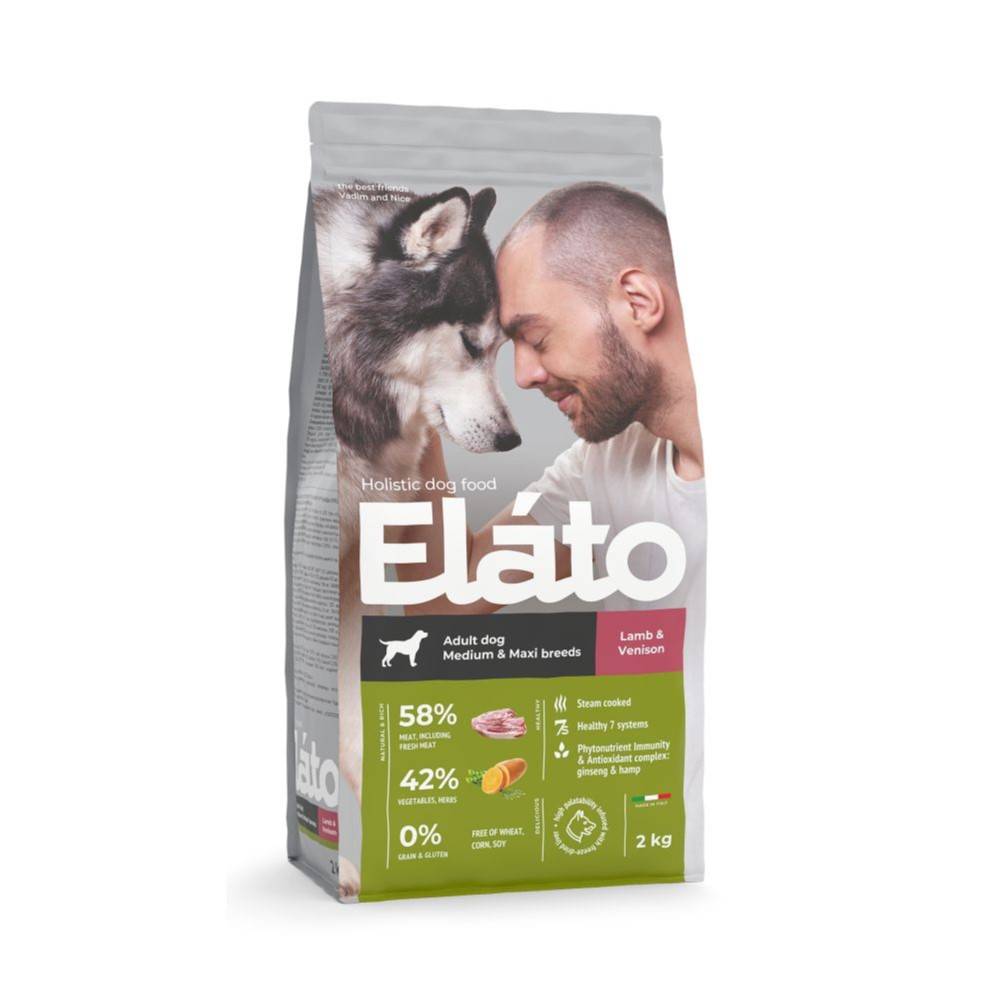 Корм для собак Elato Holistic для средних и крупных пород, ягненок с олениной сух. 2кг
