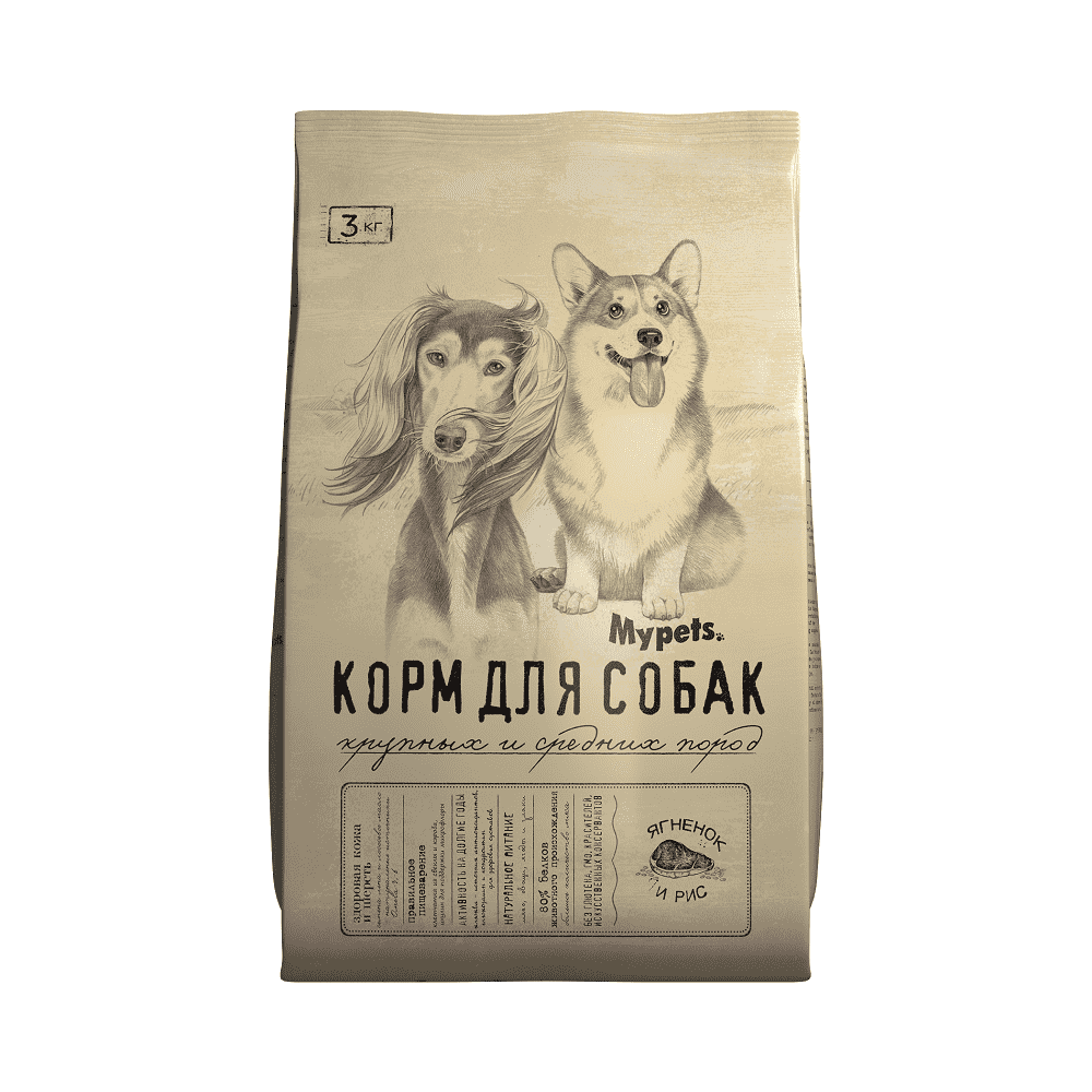 Корм для собак MYPETS для крупных и средних пород с ягненком и рисом сух. 3кг