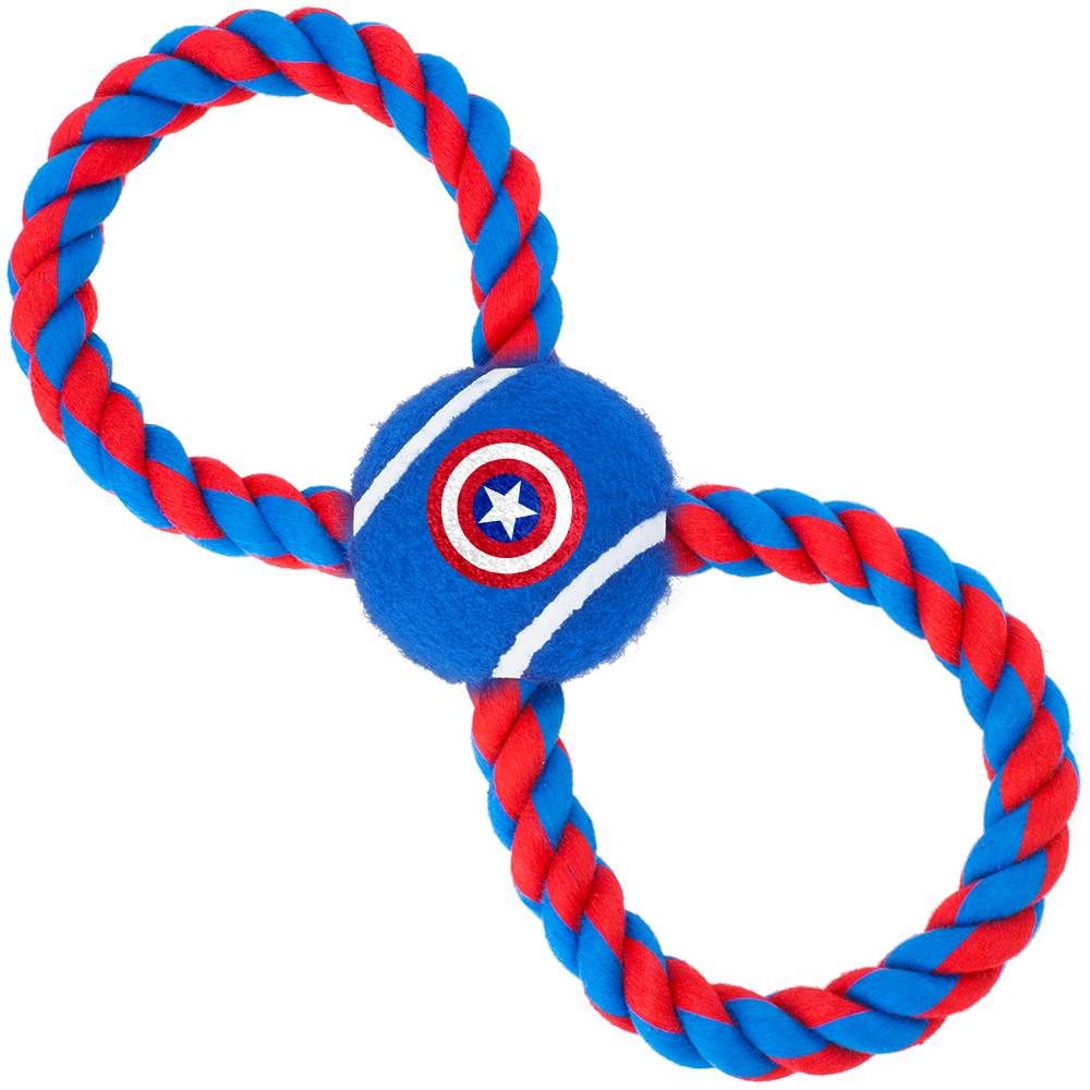 цена Игрушка для собак Buckle-Down Капитан Америка Мячик на верёвке синий