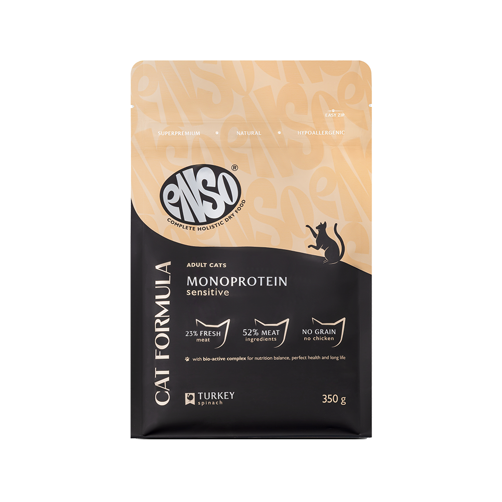 Корм для кошек ENSO formula Monoprotein с чувпищевар со свежей индейкой и шпинатом сух 350г 585₽