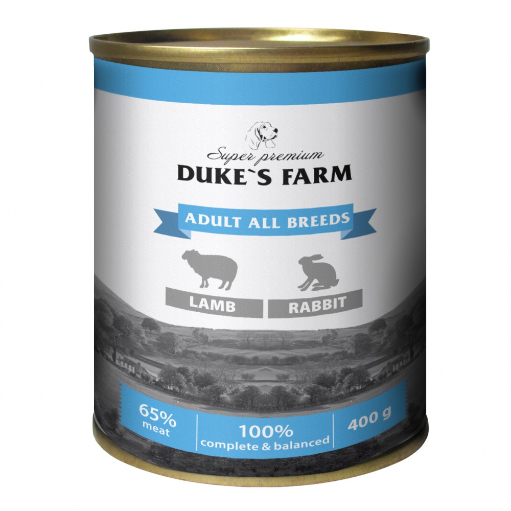 Корм для собак DUKE'S FARM Паштет из ягненка с кроликом банка 400г паштет говяжий рубец банка 400г