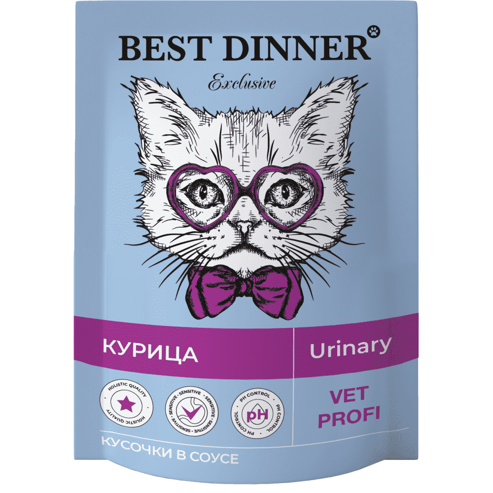 Корм для кошек Best Dinner Exclusive Vet Profi Urinary кусочки в соусе с курицей пауч 85г