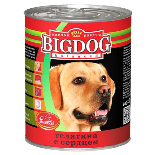 цена Корм для собак Зоогурман Big Dog Телятина с сердцем банка 850г