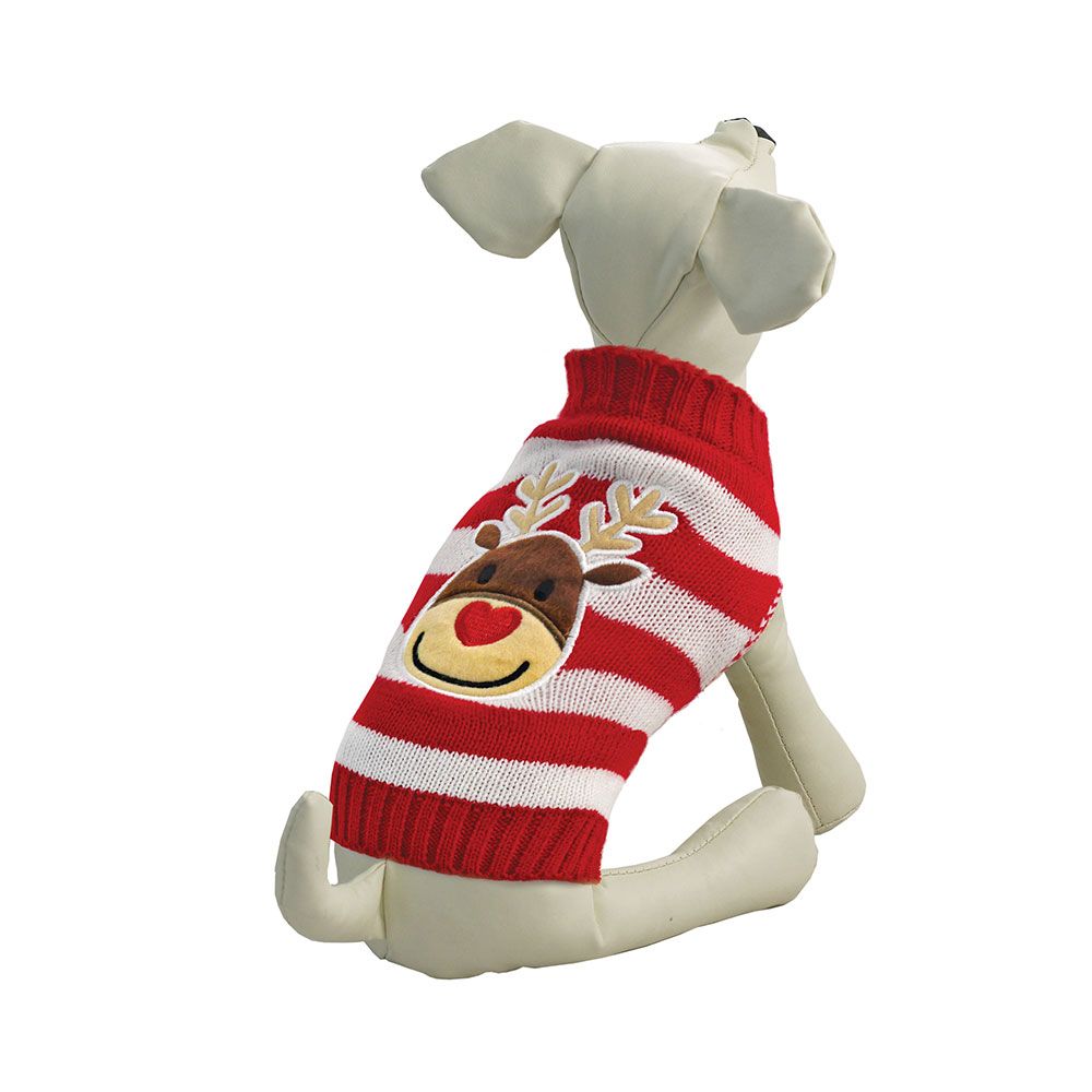 Свитер для собак TRIOL Оленёнок S, красно-белый, размер 25см свитер для собак triol белочка s унисекс
