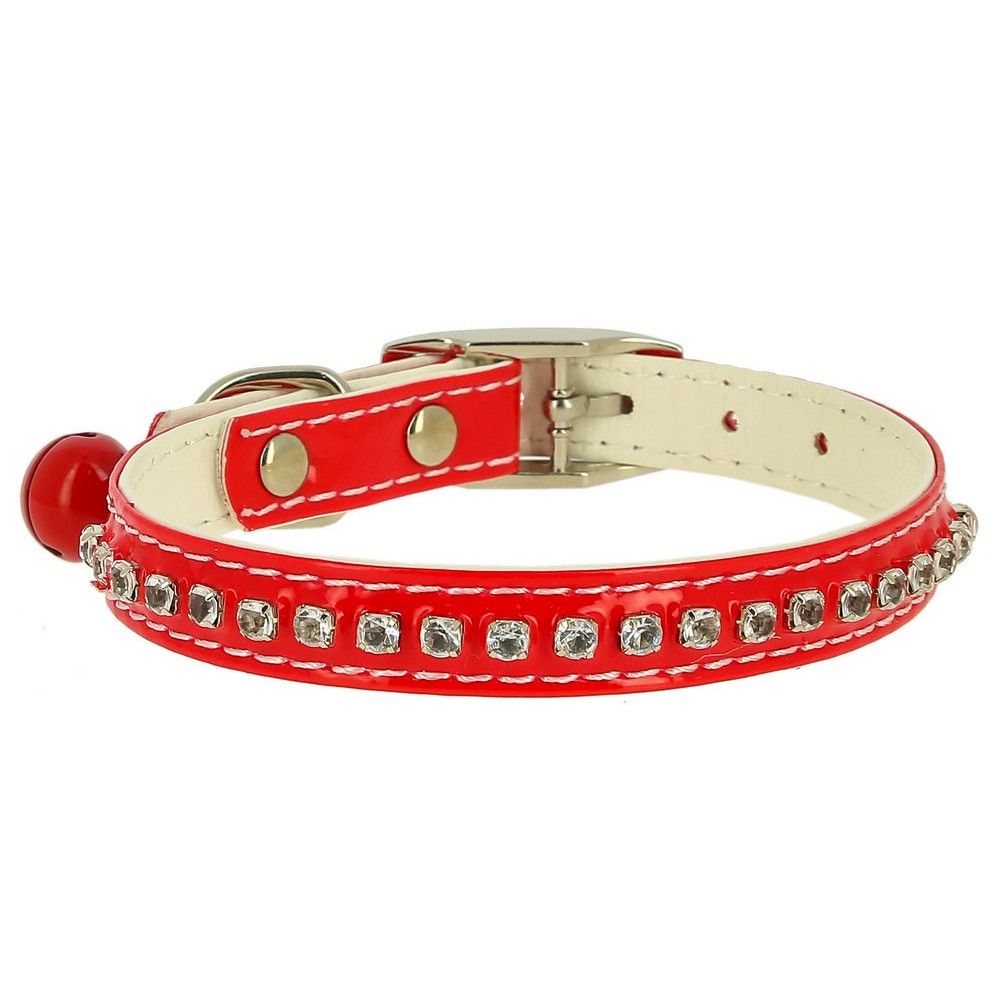 Ошейник для кошек КАСКАД Синтетик двойной прошитый со стразами и бубенчиком 10ммх30см красный