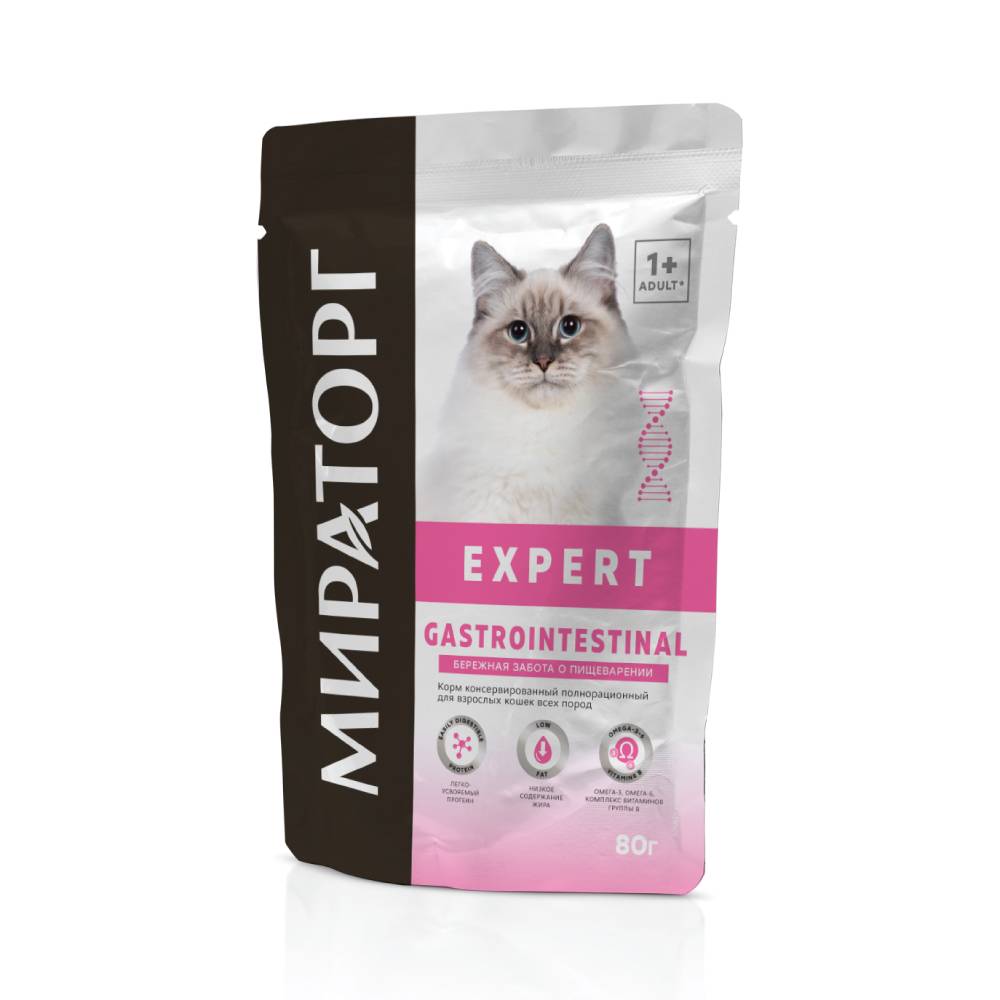 Корм для кошек Мираторг Expert Gastrointestinal Бережная забота о пищеварении пауч 80г