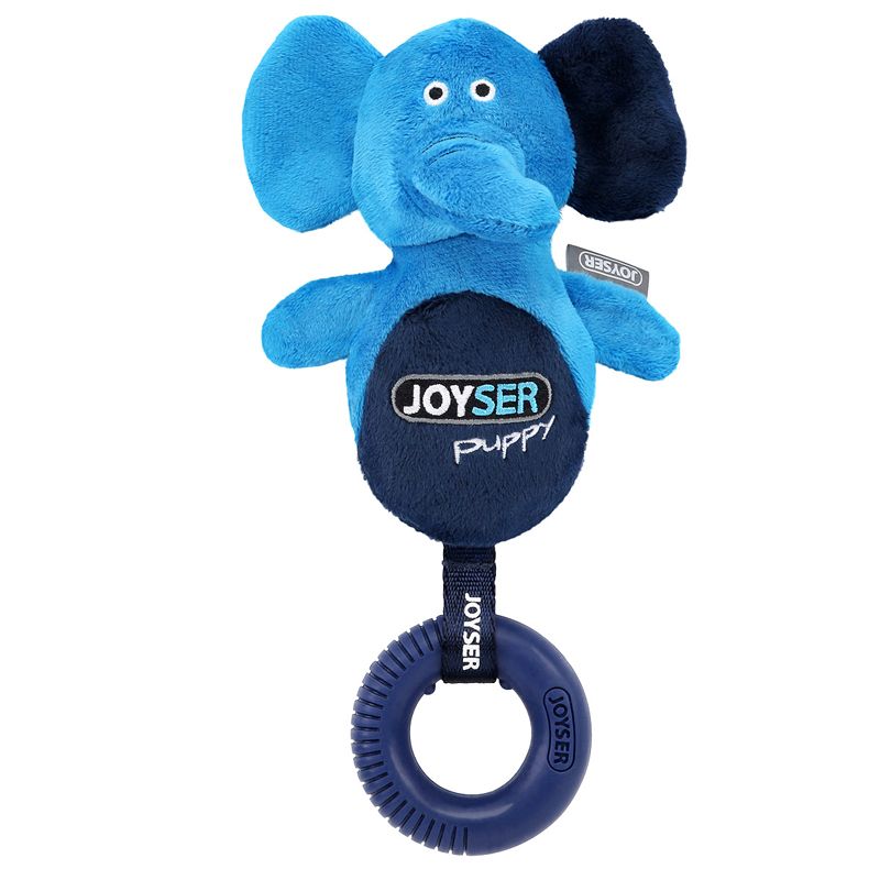 Игрушка для собак JOYSER Puppy Слоник с резиновым кольцом и пищалкой S/M голубой, 21см