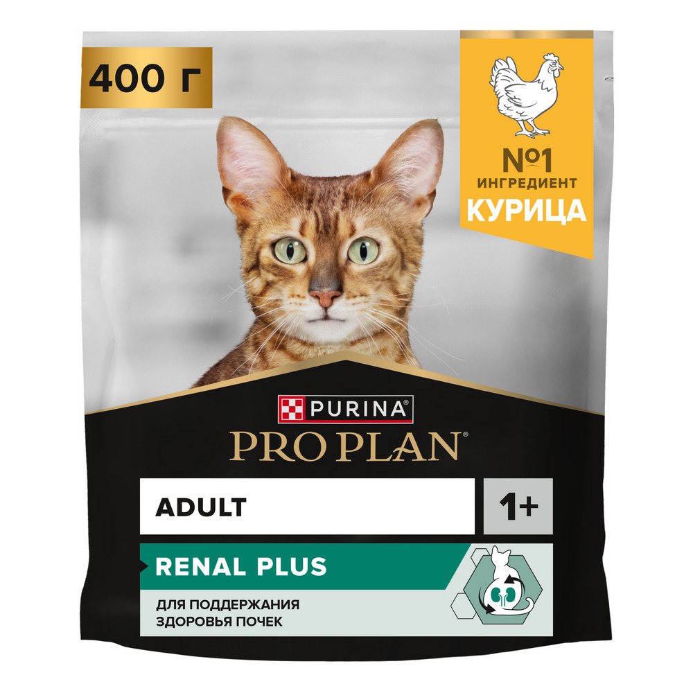 Корм для кошек Pro Plan Renal Plus для поддержания здоровья почек, с курицей сух. 400г