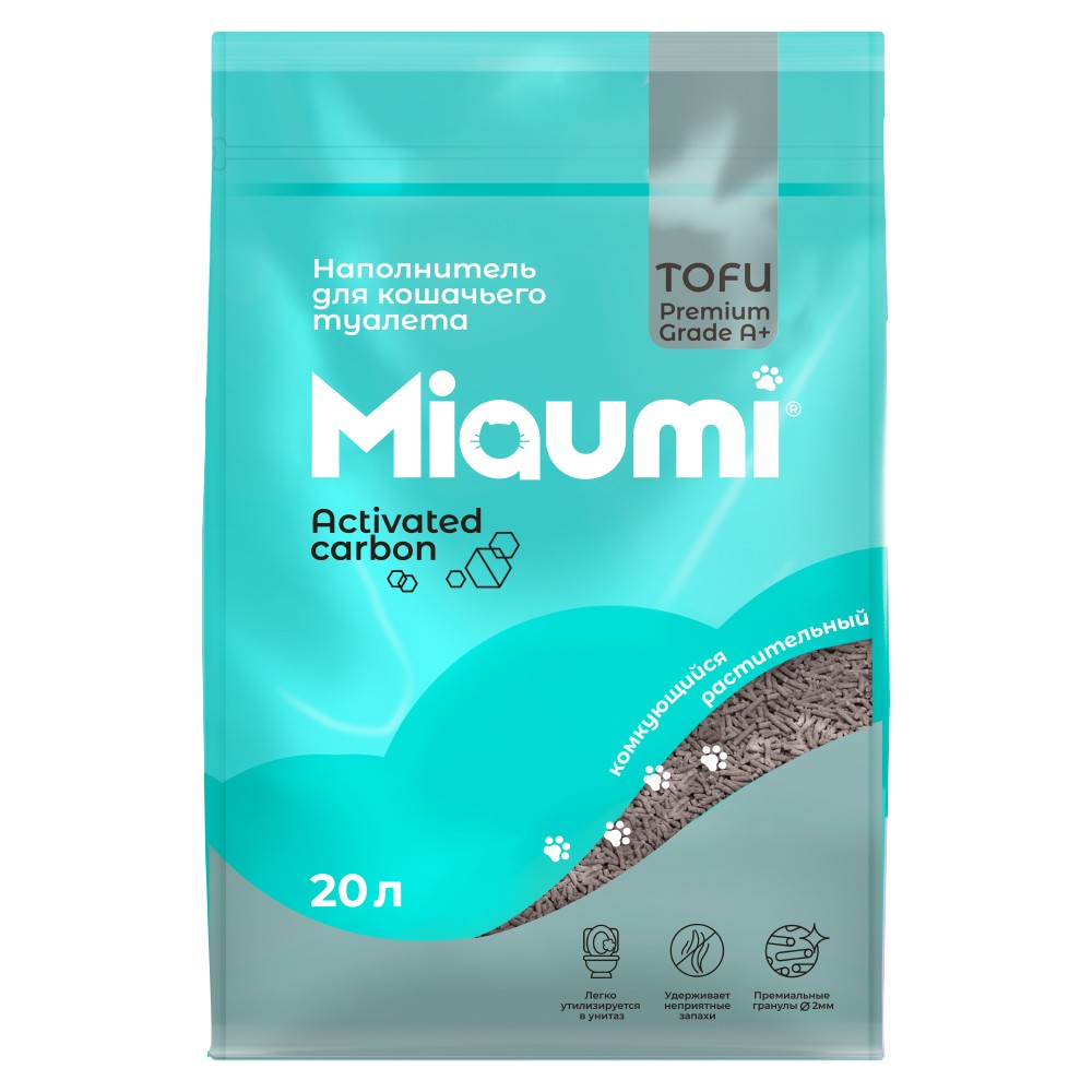 цена Наполнитель для кошачьего туалета MIAUMI Tofu Carbon комкующийся с активир углём 20л
