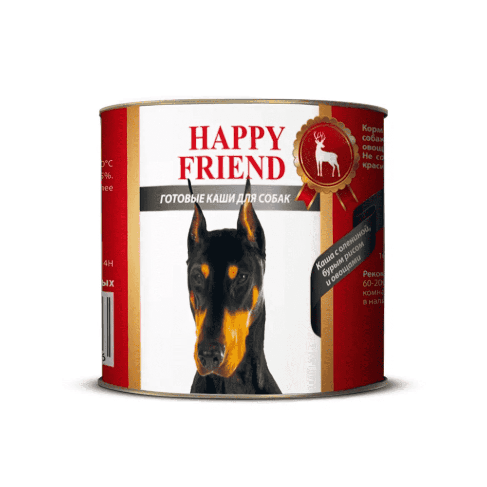 корм для собак happy friend каша с индейкой бурым рисом и овощами 340г Корм для собак HAPPY FRIEND Каша с олениной, бурым рисом и овощами 525г