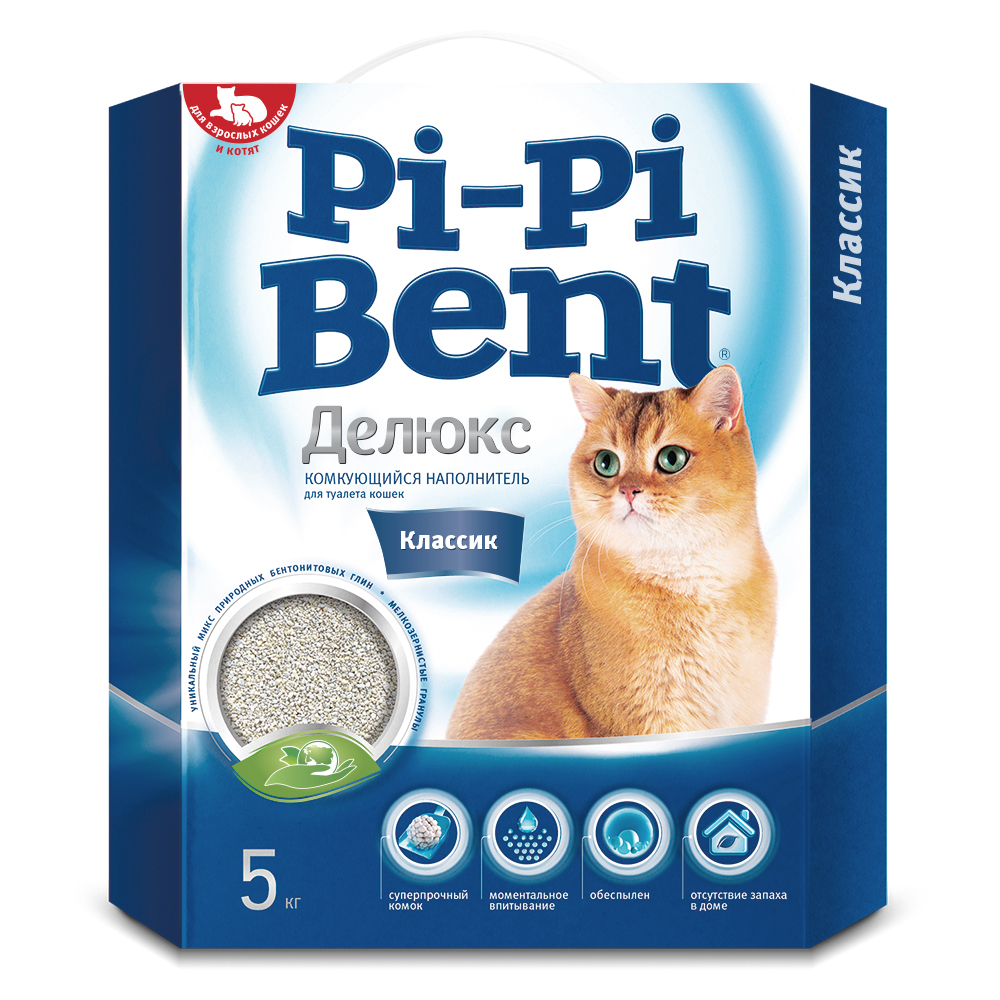 Наполнитель для кошачьего туалета PI-PI BENT DeLuxe Classic комкующийся, коробка 5кг
