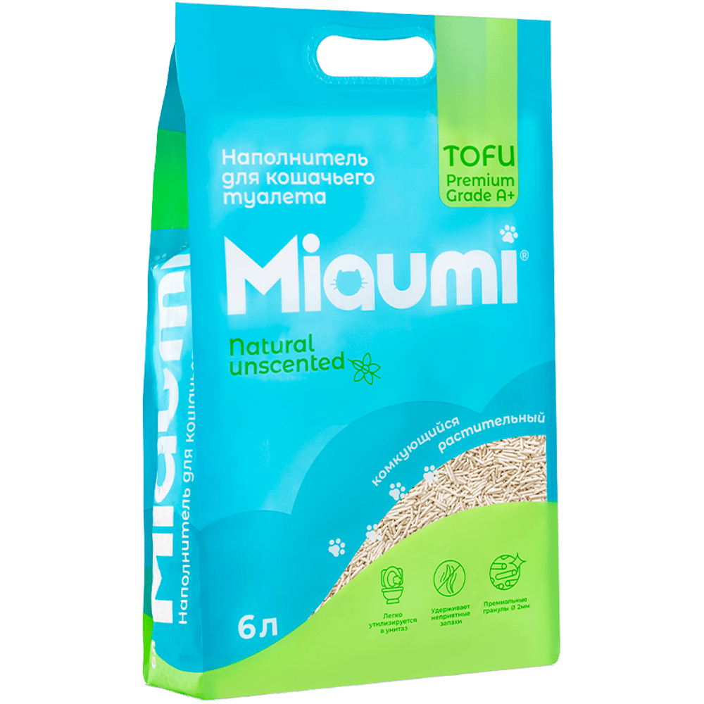 Наполнитель для кошачьего туалета MIAUMI Tofu Natural комкующийся без ароматизатора 6л