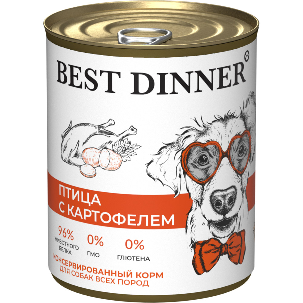 Корм для щенков и собак Best Dinner Птица с картофелем банка 850г
