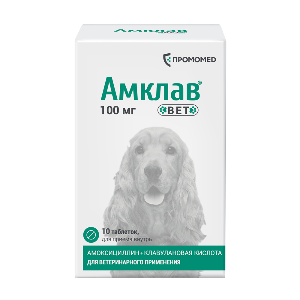 Препарат антибактериальный АМКЛАВ ВЕТ для собак и кошек 100мг 10табл банка рецепт 528₽