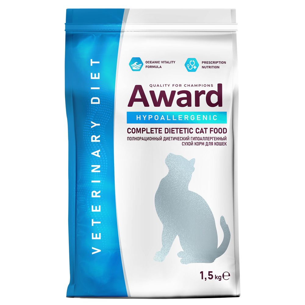 Корм для кошек AWARD Veterinary Diet Hypoallergenic при аллергии или пищ.непереносимости сух. 1,5кг