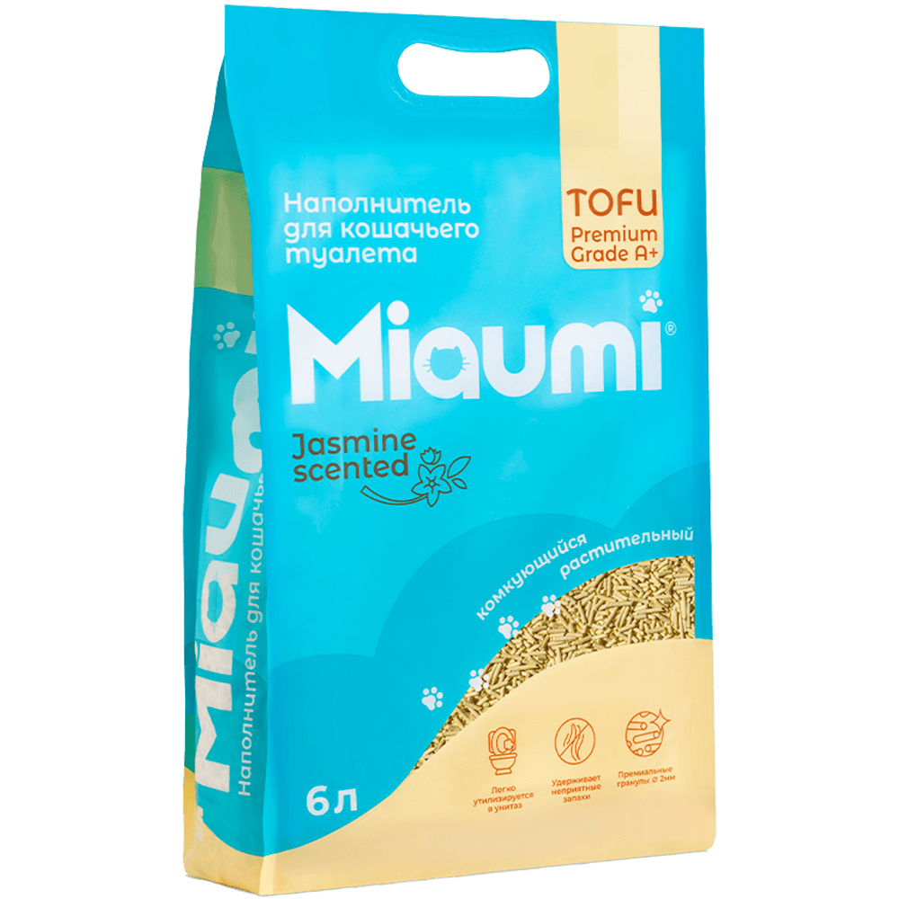 Наполнитель для кошачьего туалета MIAUMI Tofu Jasmine комкующийся с аром. жасмина 6л