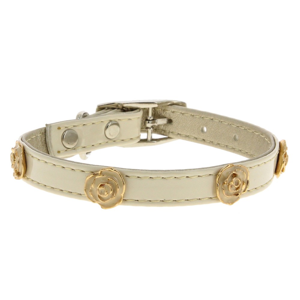 Ошейник для собак КАСКАД Колибри лаковый с украшением Роза 12ммх30см белый