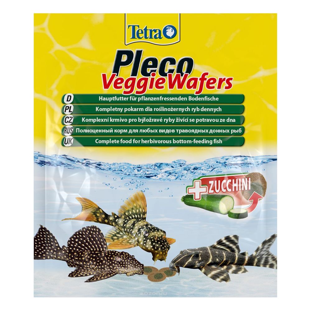 корм для рыб tetra pleco veggie wafer основной 250 г Корм для рыб TETRA Pleco Veggie Waffers пластинки с добавлением цукини для донных рыб 15г