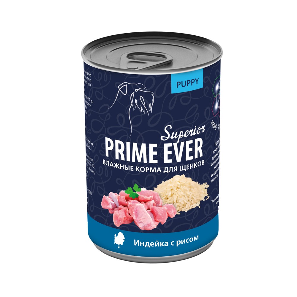 Корм для щенков Prime Ever Superior индейка с рисом банка 400г корм для собак pro dog индейка рис цукини банка 400г