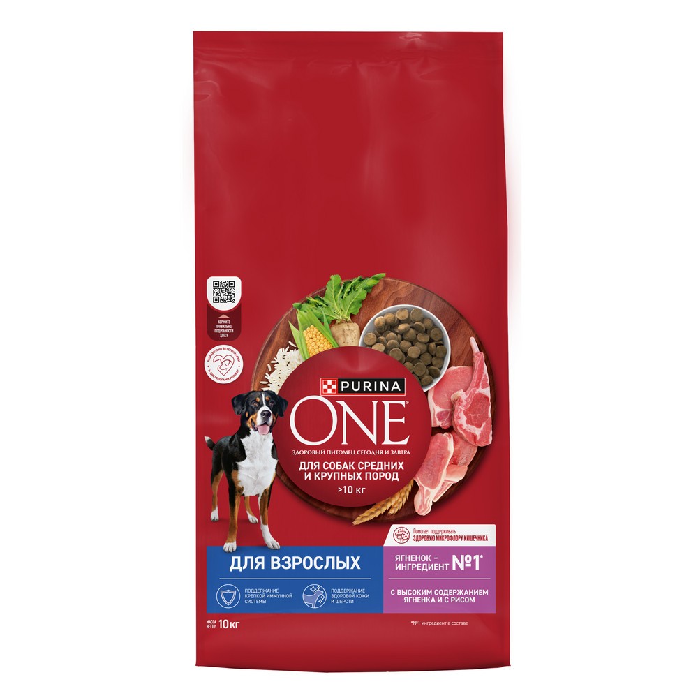 Корм для собак Purina ONE Adult для средних и крупных пород с ягненком и рисом сух 10кг 4311₽
