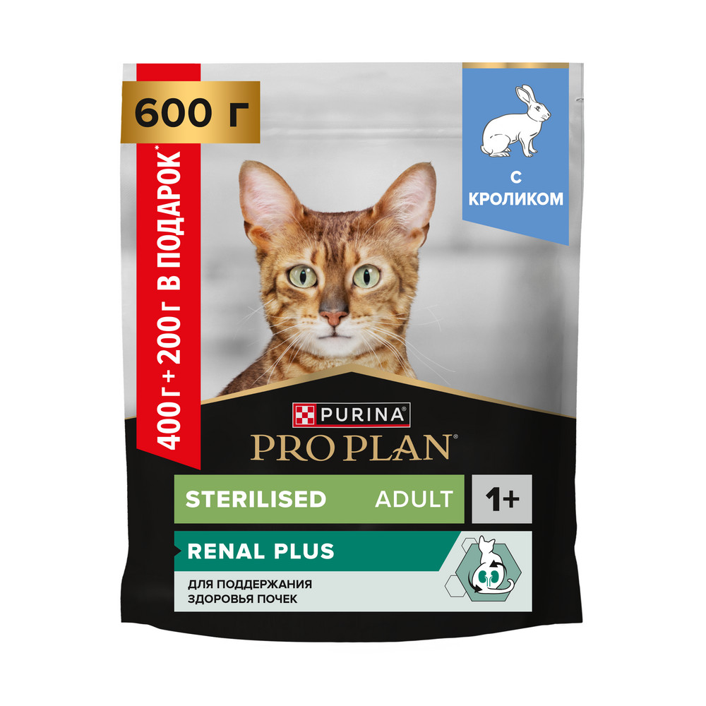 Корм для кошек Pro Plan Sterilised Renal Plus для стерилизованных кролик сух 400г200г ПРОМО 677₽