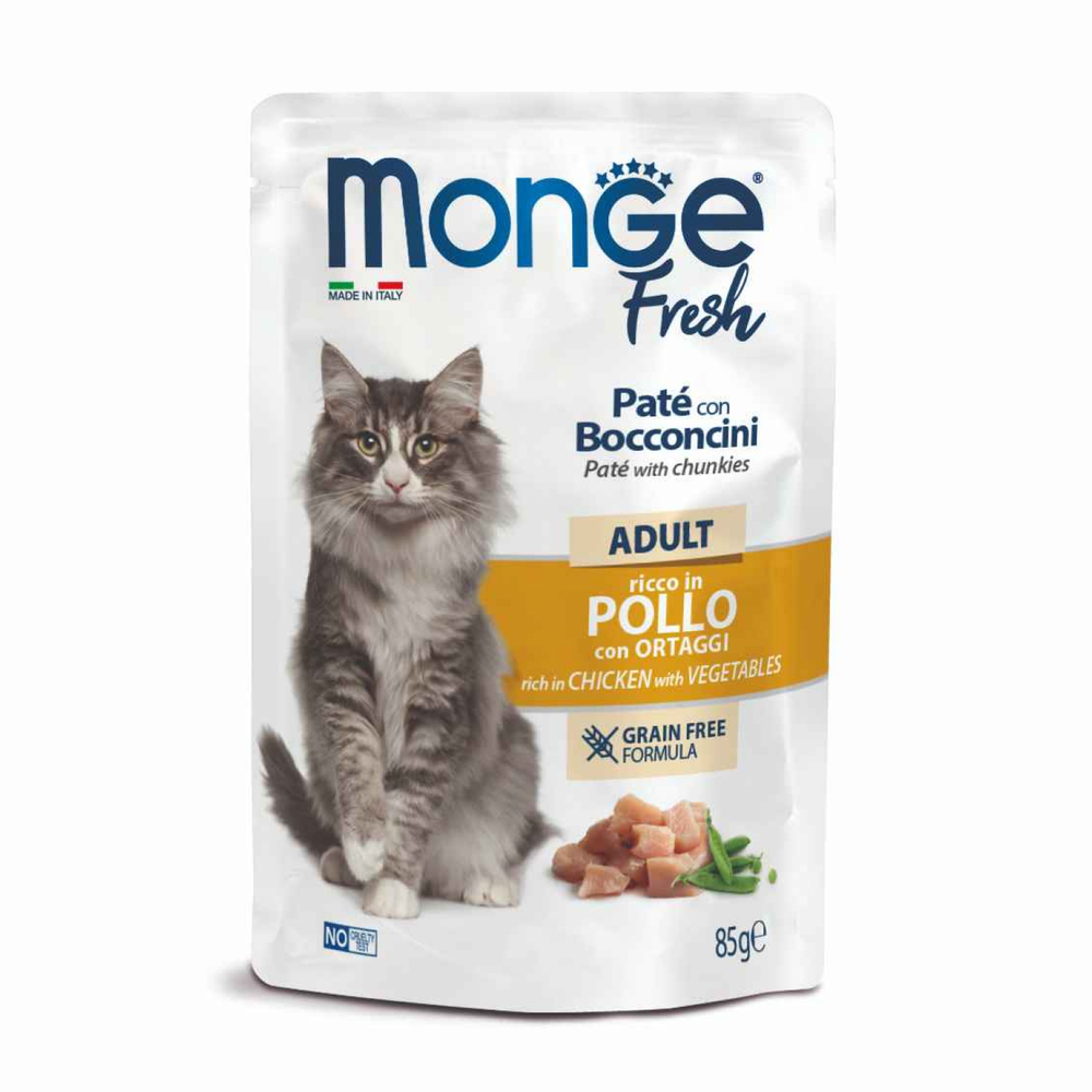 Корм для кошек Monge Cat Fresh паштет с кусочками курицы и овощами пауч 85г