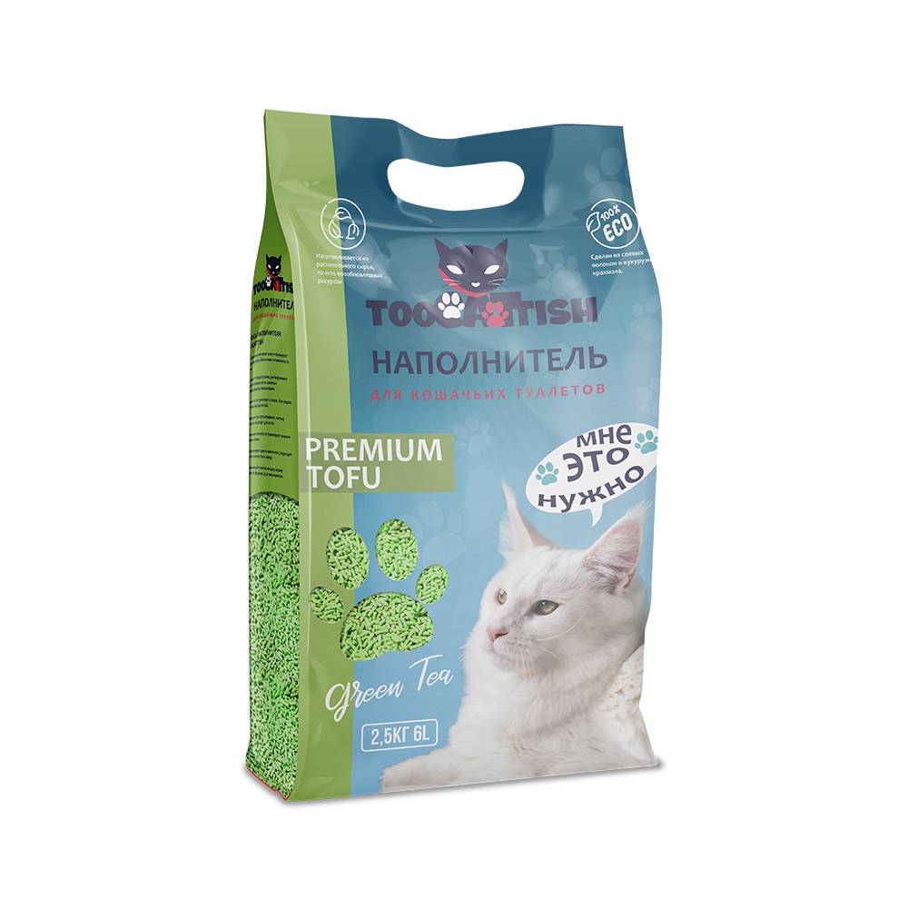 Наполнитель для кошачьего туалета TOOCATTISH растительный комкующийся Зелёный чай 6л наполнитель white sand экстра для кошачьего туалета комкующийся без запаха 5 1кг 6л