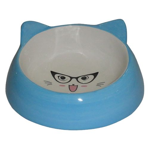 Миска для животных Foxie Cat in Glasses голубая керамическая 14,7х14,7х6,3см 150мл цена и фото