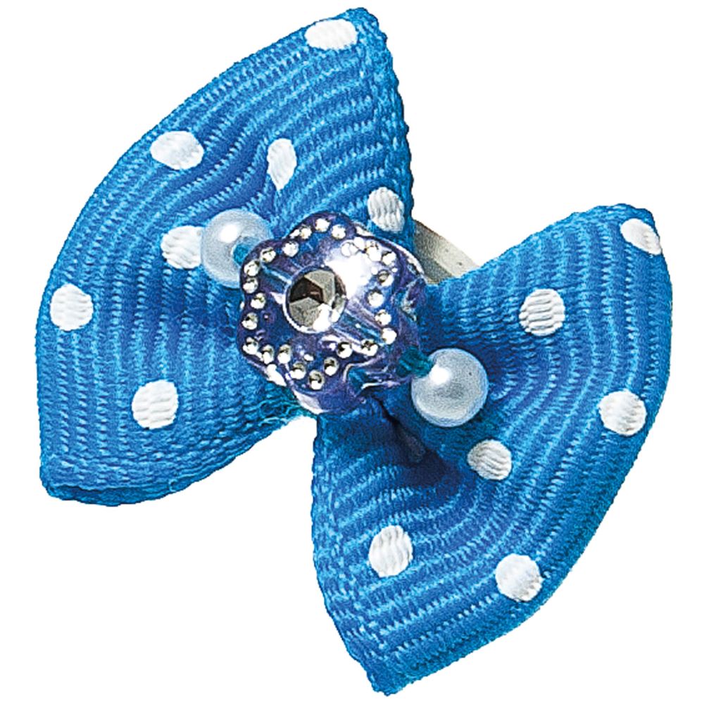 Бантик V.I.PET (пара) голубой в белый горошек (цветок+жемчуг) бантик v i pet ностальжи пара синий двойной объёмный 3х1 5см